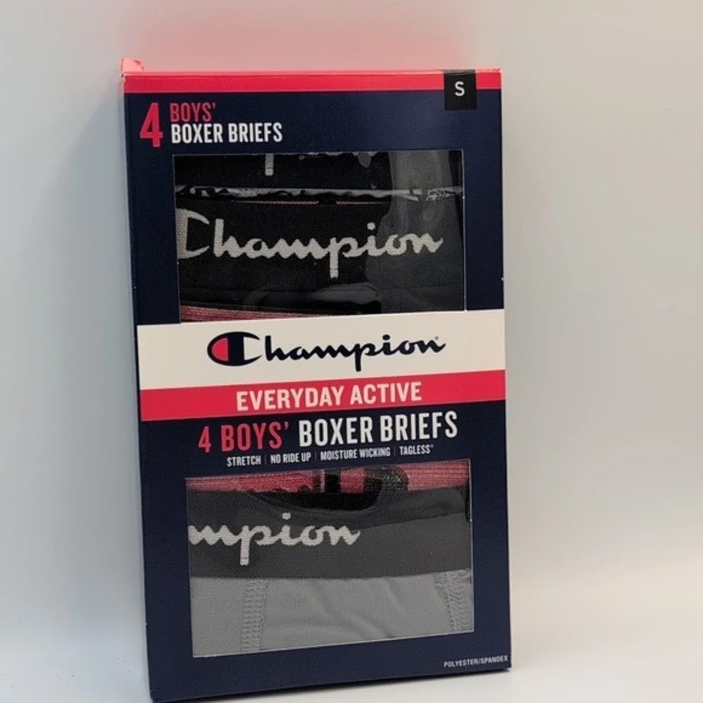 Champion Boys S 4-Pack Performance‎ Boxer Brief Size Small Gray/Black - New
